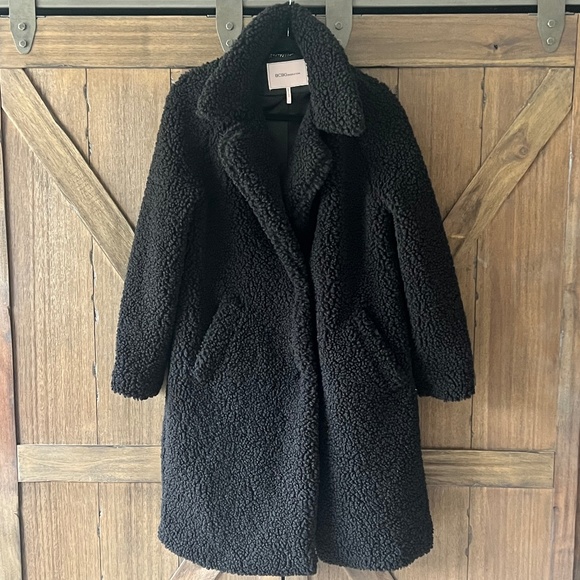 BCBGeneration Black Notch-Collar Teddy Coat Size Medium EUC - Picture 2 of 8